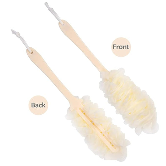 Back Scrubber for Shower,Loofah Long Handle Bath Body Brush,Soft Nylon Mesh Sponge for Shower,Loofah On a Stick for Men Women,Exfoliating Scrub Cleaning Luffa for Elderly(2-Pack, White)