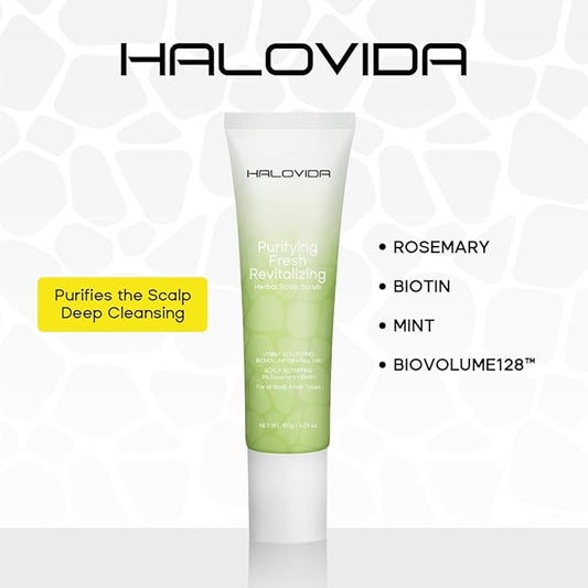 HALOVIDA Sea Salt Rosemary & Mint Scalp Scrub, Clean Silicon Oil-Free, Itchy Relief Scalp Treatment for Dandruff, Gently Exfoliator Cruelty-Free, Relieves Dryness, Promotes Hair Growth