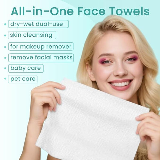 Ditoi Disposable Face Towels,Ultra Soft &Thick Face Dry Wipes for Makeup Removal,Viscose Fiber Facial Coths for Women Daily Cleansing, Skincare,60 Count