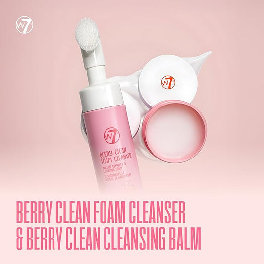 W7 Berry Clean Cleansing Balm & Hydrating Foam Cleanser Set – Gently Removes Makeup, Dirt & Impurities – Infused with Fruit Extracts & Vitamin E to Help Nourish, Soothe, and Protect the Skin