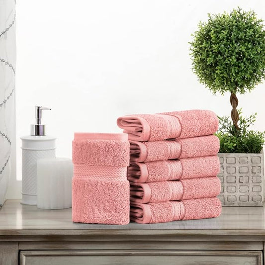 Superior Egyptian Cotton Pile Face Towel/Washcloth Set of 6, Ultra Soft Luxury Towels, Thick Plush Essentials, Absorbent Heavyweight, Guest Bath, Hotel, Spa, Home Bathroom, Shower Basics, Tea Rose