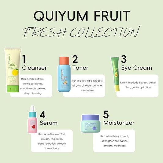 Fruit Skincare, Skin Care Gift Sets, Skin Care for Teens 10-12, with Lip Balm *6, Facial Cleanser, Toner, Serum, Eye & Face Cream, Nourishing, Hydration, Glow Up, Trendy Stuff