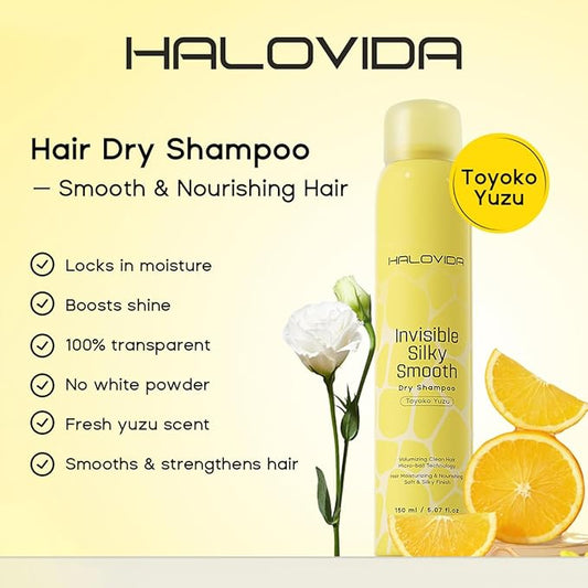 HALOVIDA Dry Shampoo for Women, Dry Shampoo Spray for All Hair Leaves No White Residue, Absorb Oils, Volumizing & Refresh Hair for 72 Hours, 5.07 Fl Oz (Yuzu)