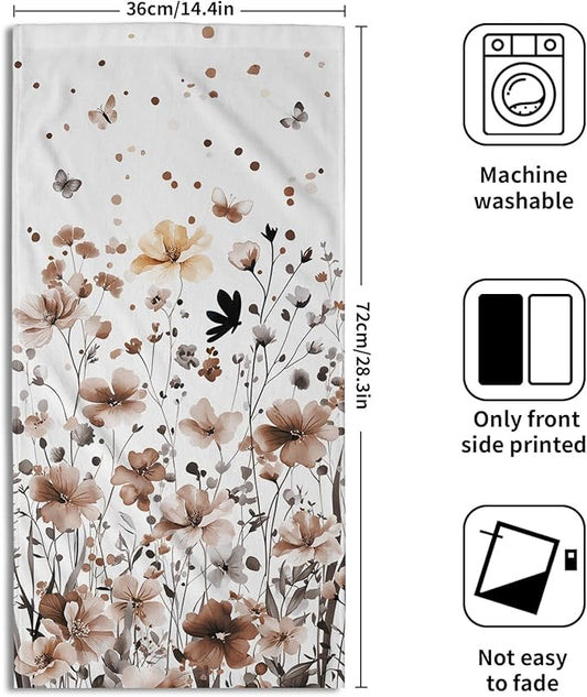 Fall Wildflowers Hand Towel Set of 2, 14x28 Inch Rustic Vintage Watercolor Gray Floral Botanical Absorbent Soft Dish Cloth Towels for Home Kitchen Bathroom Autumn Seasonal Decor