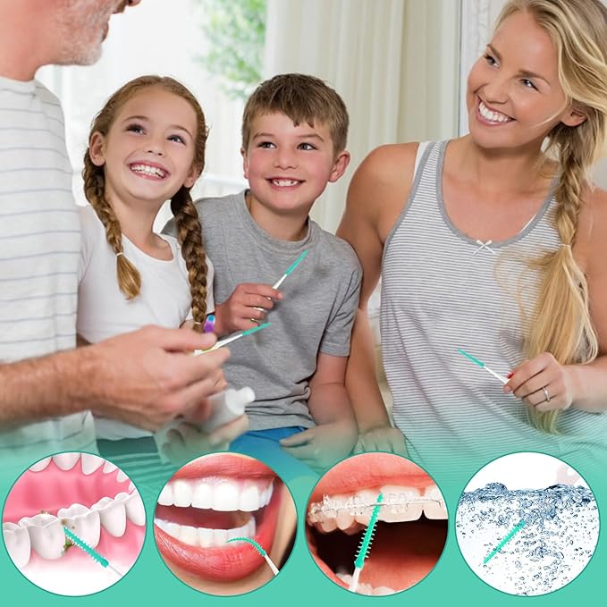 100 Pieces Interdental Brushes, Silicone Dental Floss Picks with Case Dental Brushes Dental Picks Green Tooth Floss Picks for Teeth Cleaning(Green)