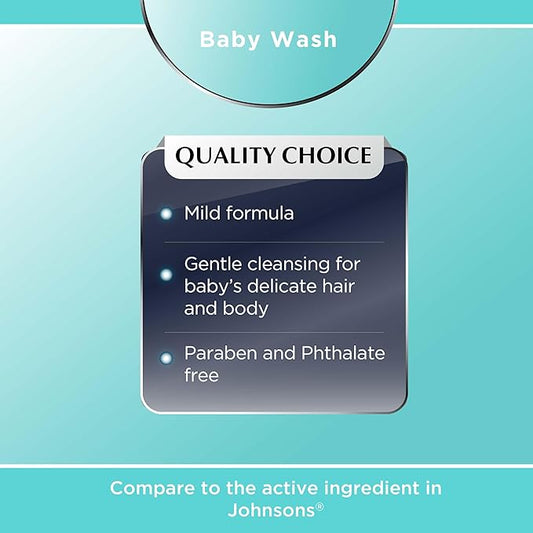 Quality Choice Baby Wash & Shampoo, Paraben & Phosphate Free Formula for Safe, Tear Free, Gentle Cleansing of Soft Delicate Hair & Body. 15 oz Bottle for Moisture Rich Daily Soothing Bath Routine