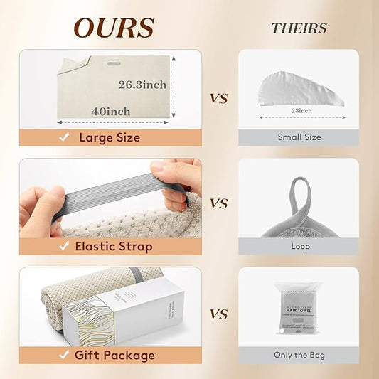 YFONG Large Hair Towel Wrap for Women, Super Absorbent Microfiber Hair Towel for Curly Hair, Fast Drying Hair Turbans with Elastic,Hair Drying Towel Wrap for Hair Care 26.3" X 40" (Camel)