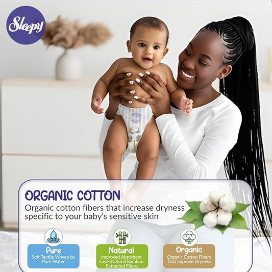 SOHO|Sleepy Natural Baby Diapers, Made from Organic Cotton and Bamboo Extract, Ultimate Comfort and Dryness, Disposable Diapers (Size 1 | 40 Count | Child Weight 4-11 lbs)