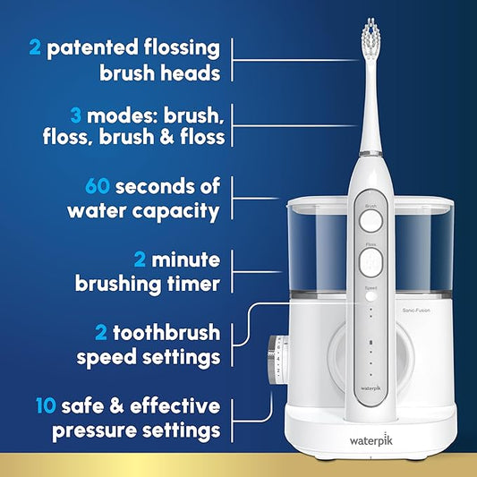 Waterpik Sonic-Fusion 2.0 Professional Flossing Electric Toothbrush with Water Flosser Combo In One, White SF-04, Packaging May Vary