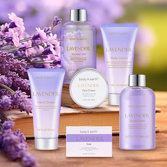 Spa Gifts for Women, Lavender Gift Set, Body & Earth 6 Pcs Bath Gift Sets, Self Care Gifts, Birthday Gifts for Women, Relaxing Spa Set,Christmas Gifts