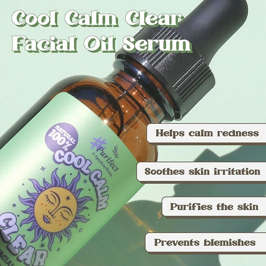 100% Natural Tea Tree Oil Facial Skin Care Serum Redness Relief Sensitive Skin Acne Prone Scars Spot Treatment Dry Itchy Skinwith Vitamin E Jojoba Oil, Shea Butter Made In USA 30ml (#Cool Calm Clear)