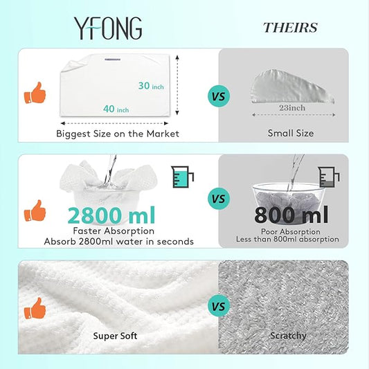 YFONG X-Large Hair Towel Wrap for Women, Super Absorbent Microfiber Hair Towel for Curly Hair, Fast Drying Hair Turbans with Elastic,Hair Drying Towel Wrap for Hair Care 30" X 40" (White)