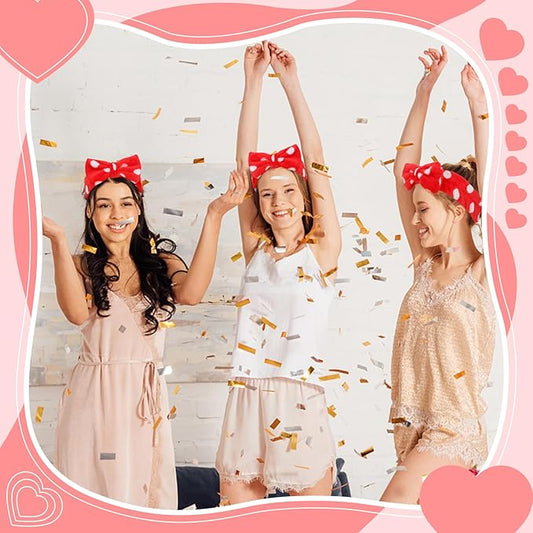 10 Pcs Red Dot Makeup Headbands, Spa Gifts for Women Girls, Soft Coral Fleece Skincare Headband, Bow Hair Bands, Beauty Headbands for Face Washing Shower Skin Care Yoga