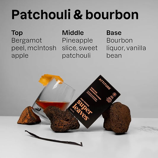 ATTITUDE Bar Soap Body Wash for Men, For Body and Hands, 99% Natural Origin Ingredients with Avocado Oil, EWG Verified, Patchouli & Bourbon, 4 Oz (Pack of 6)