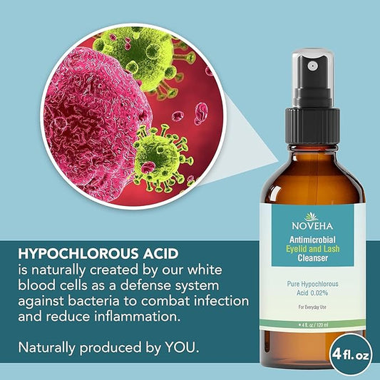 NOVEHA Eyelid Cleanser | Stye Eye Treatment | Lid Cleaning | Dry Eye Relief | Fast Acting Soothing Eyelid Cleansing Formula | Pure and Gentle Lash Hypochlorous Acid Spray (4oz - 2 Pack)