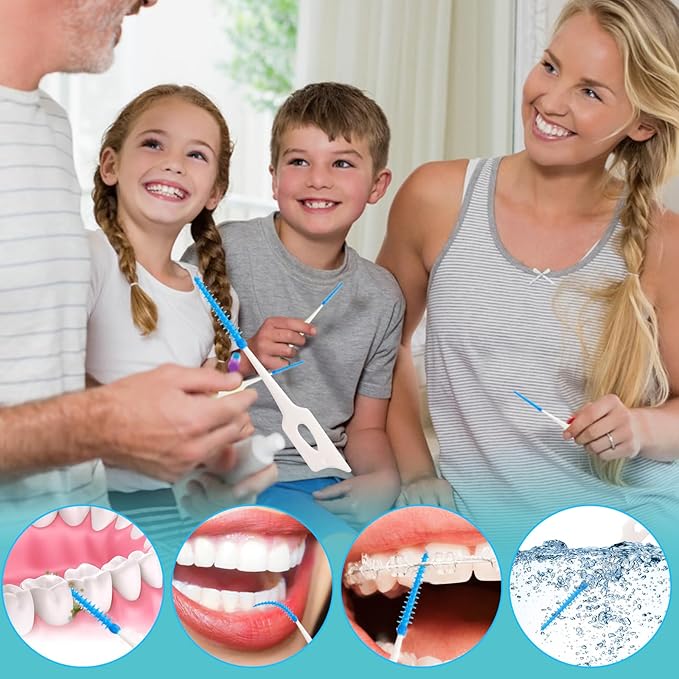 100 Pieces Interdental Brushes, Silicone Dental Floss Picks with Case Dental Brushes Dental Picks Blue Tooth Floss Picks for Teeth Cleaning