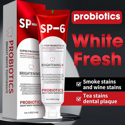 SP6 Probiotic Whitening Toothpaste for Adults Whitening/Brightening & Fresh Breath, 6 Probiotics Formula for Gum Health ,Fluoride-Free, sp6 probiotic Toothpaste (Whitening Natural Mint-1pc)