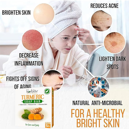 Natural Turmeric Soap Bar for Face & Body – Skin Brightening Soap for Dark Spots, Intimate Areas, Underarms – Exfoliating Face Wash Reduces Acne, Fades Scars & Cleanses Skin – 5oz Made in USA