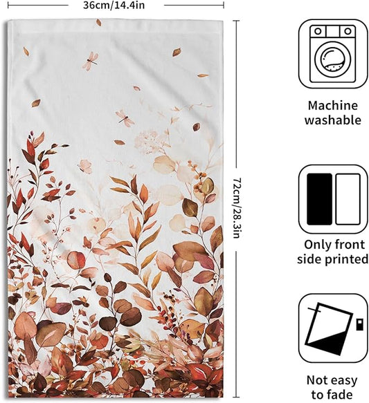 Orange Eucalyptus Leaves Towel Set of 2 - Fall Leaf Branches Plants Bath Hand Face Towels 14"x28" Soft Absorbent Multipurpose for Bathroom,Kitchen,Hotel,Gym and Spa Luxury Decor