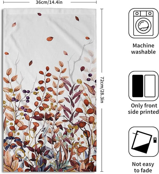 Fall Eucalyptus Hand Towels for Bathroom Set of 2, Orange Blue Gold Leaf Plants Botanical Luxury Towels Soft Quick Dry Super Absorbent Bath Room Kitchen Decor 28 X 14 inch