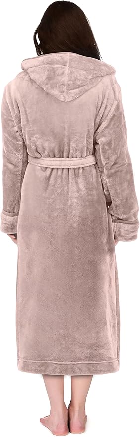 NY Threads Premium Women's Fleece Hooded Bathrobe Plush Long Spa Robe