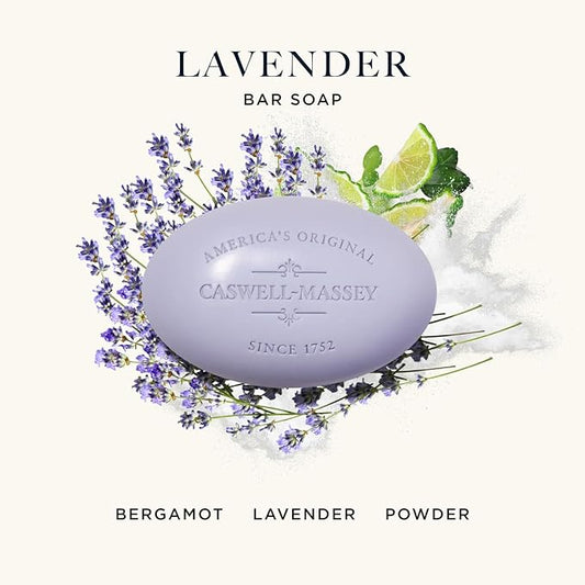 Caswell-Massey Lavender Natural Bar Soap for Women, Moisturizing Triple-Milled Body Soap for Bath, Face & Hands, Soothing Floral Scent, Plant-Based, Essential Oils, Cruelty-Free, Made in USA, 5.8 oz