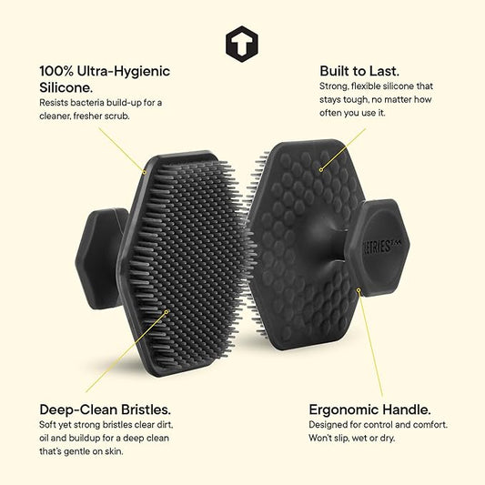 TOOLETRIES Men's Face Scrubber - Premium Silicone Facial Cleansing Brush, Gentle Exfoliator Pad & Soft-Touch Massager - Removes Dead & Dry Skin - Long Lasting Shower Accessories - Charcoal