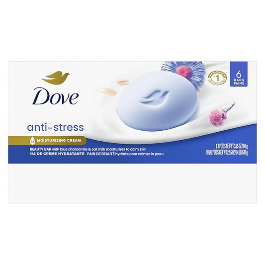 "Dove Anti-Stress Blue Chamomile And Oat Milk Moisturizes to Calm Skin Soap 106g Pack Of 6