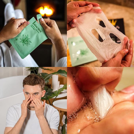 Mens Face Mask Skin Care Kit (6 Pack) - Turmeric Anti-Acne, Aloe Vera Soothing & 2% BHA Salicylic Acid Sheet Mask - Skin Care for Men Face Masks for Hydrating, Brightening & Refining Pores