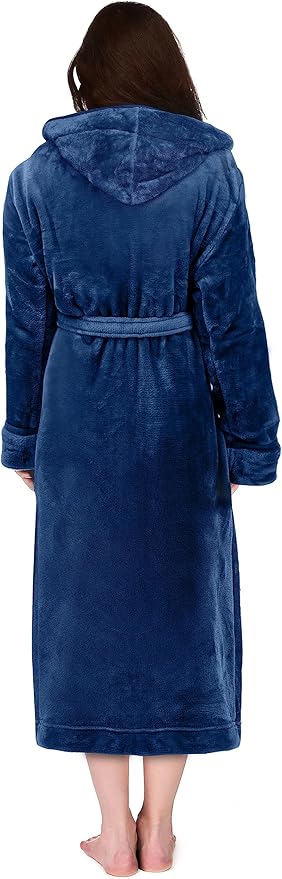 NY Threads Premium Women's Fleece Hooded Bathrobe Plush Long Spa Robe