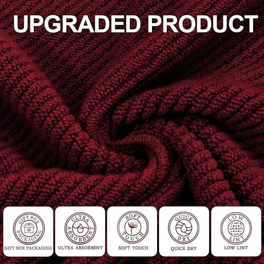 VOOVA & MOVAS Red Washcloths, 6PC 13"x13" - 100% Cotton | Quick Dry | Lightweight | Thick | Soft | Absorbent, Bath Hand Towels Set for Face & Body, Face Towels for Bathroom, Towel Gift Set, Burgundy