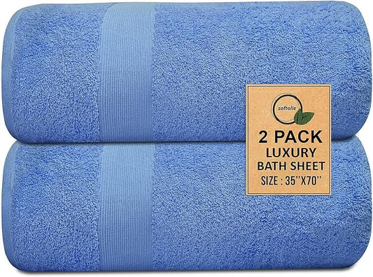 100% Cotton Luxury Bath Sheets - Pack of 2 (35" x 70") | Super Soft, Quick-Dry & Highly Absorbent Towels for Bathroom, Home, Spa & Gym (Sky Blue)