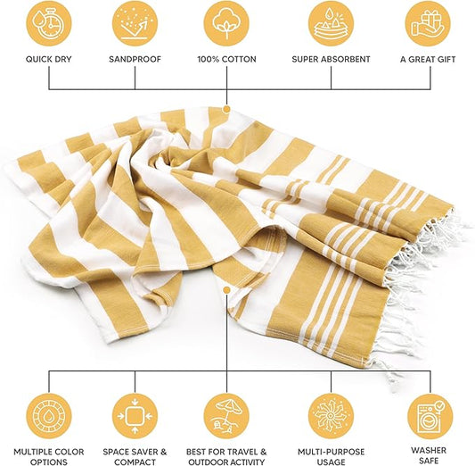 Utopia Towels 4 Pack Turkish Beach Towel, 40 by 72 Inches, 100% Cotton, Oversized Sand Free Lightweight Quick Dry, Prewashed for Soft Feel, Large Turkish Peshtemal Towel for Travel, Buff