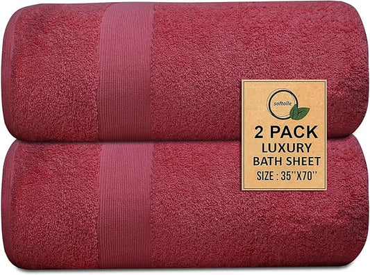 100% Cotton Luxury Bath Sheets - Pack of 2 (35" x 70") | Super Soft, Quick-Dry & Highly Absorbent Towels for Bathroom, Home, Spa & Gym (Burgundy)