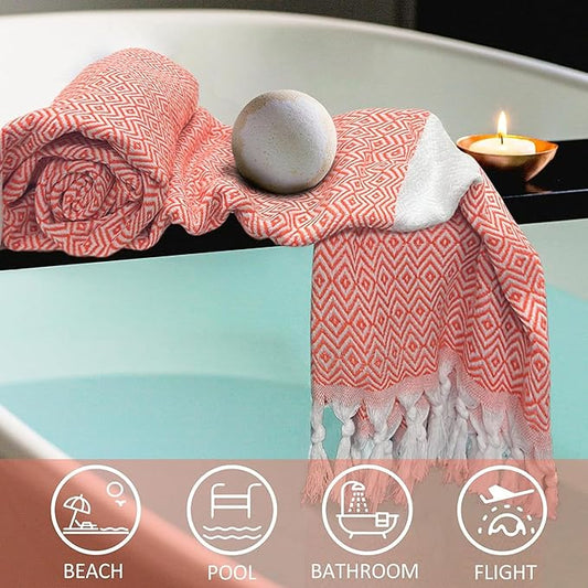 100% Cotton Turkish Peshtemal Towel – Ultra Lightweight & Compact – Quick-Dry, Highly Absorbent – Ideal for Beach, Bath, Sauna, Gym & Travel – (Red)