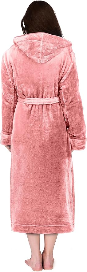 NY Threads Premium Women's Fleece Hooded Bathrobe Plush Long Spa Robe