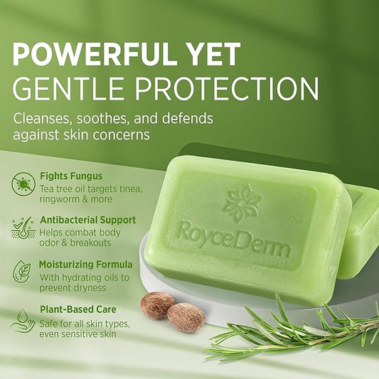 Roycederm Tea Tree Soap for Face & Body Acne, Athlete's Foot, Tinea, Folliculitis Ringworm Jock Itch - Pack of 2