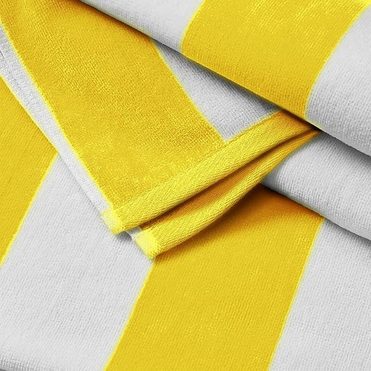 Great Bay Home 100% Cotton Velour Oversized 35" x 70" Beach Towel - Yellow Cabana Stripe Pool Towels - Quick Dry, Large Swim Towels for Adults and Kids