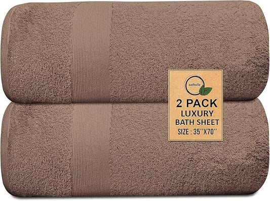 100% Cotton Luxury Bath Sheets - Pack of 2 (35" x 70") | Super Soft, Quick-Dry & Highly Absorbent Towels for Bathroom, Home, Spa & Gym (Taupe)