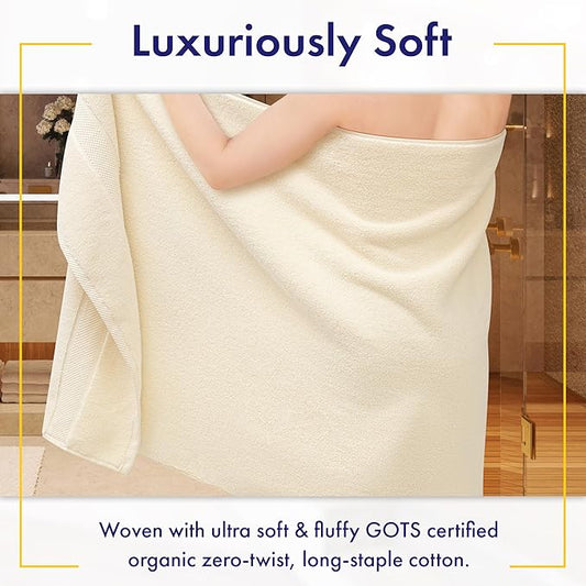 100% Organic Zero-Twist Cotton Towel - Luxury Bath Towel - Ultra Soft & Plush 700GSM Long-Staple Cotton (Papyrus)