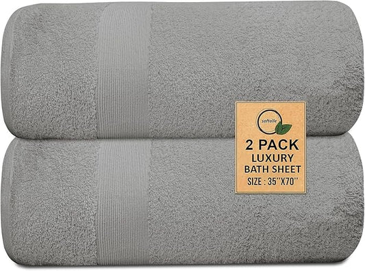 100% Cotton Luxury Bath Sheets - Pack of 2 (35" x 70") | Super Soft, Quick-Dry & Highly Absorbent Towels for Bathroom, Home, Spa & Gym (Silver Grey)