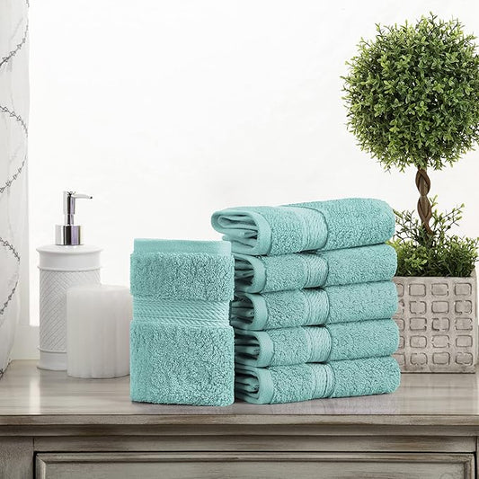 Superior Egyptian Cotton Pile Face Towel/Washcloth Set of 6, Ultra Soft Luxury Towels, Thick Plush Essentials, Absorbent Heavyweight, Guest Bath, Hotel, Spa, Home Bathroom, Shower Basics, Turquoise