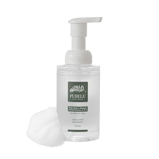 PURELU 3-in-1 Baby Wash Shampoo Facial Cleanser 370ML | Natural Vegan Formula for Newborn Sensitive Skin | Tear Free Baby Body Wash