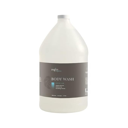 Zogics Organics Body Wash – Moisturizing Body Wash for Men and Women, Plant-Based Formula Made with Essential Oils & Goat Milk, Great as Body Wash Refill in Facilities (Fresh Air Scent, 1 Gallon)
