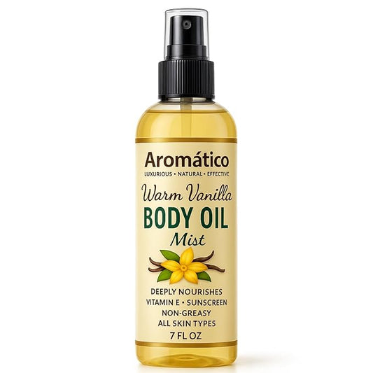 Warm Vanilla Body Oil Mist Spray - 7 Fl Oz. Hydrating & Moisturizing Spray for Women. Lightweight, Fast-Absorbing Formula for Daily Use After Shower