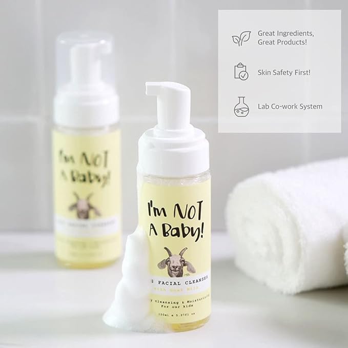 I'm NOT A Baby! Kids Face Wash Facial Cleanser – Gentle Goat Milk Formula for Sensitive Skin, Deep Hydration, Tear-Free, Hypoallergenic & Nourishing Care, 5.07 Fl oz (1)