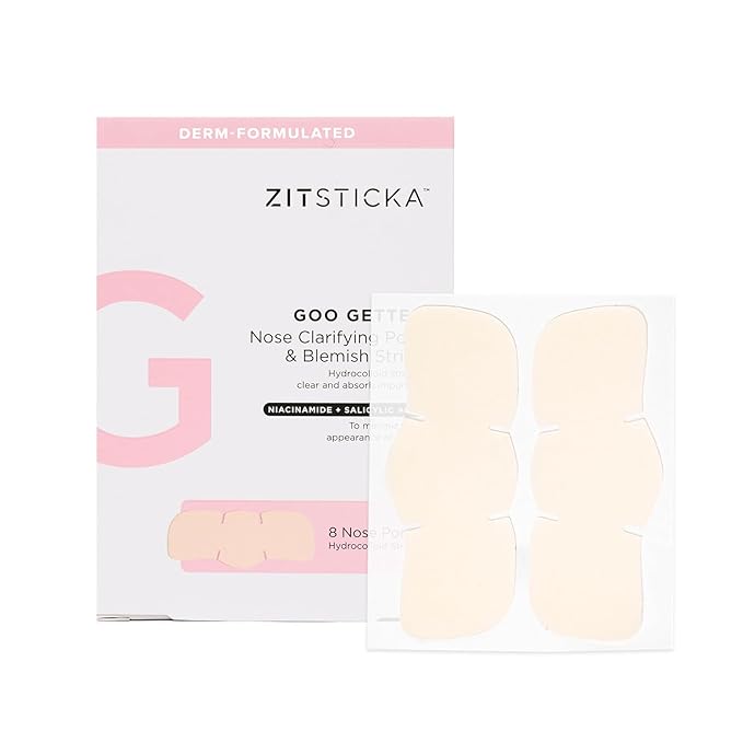 ZitSticka Pimple Patches for Face and Body, Goo Getter Hydrocolloid Patches to Cover Zits & Blemishes, Acne Patches or Zit Spot Stickers, Body Blemish Patch (Nose Strip Pack 8 Pack)