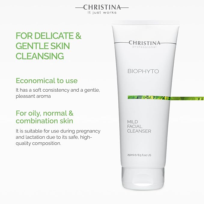 -CHRISTINA- Biophyto Mild Facial Cleanser with Green Tea and Cucumber Extracts - 250 ml - Soapless Gentle Face Wash and Daily Facial Cleanser for All Skin Types