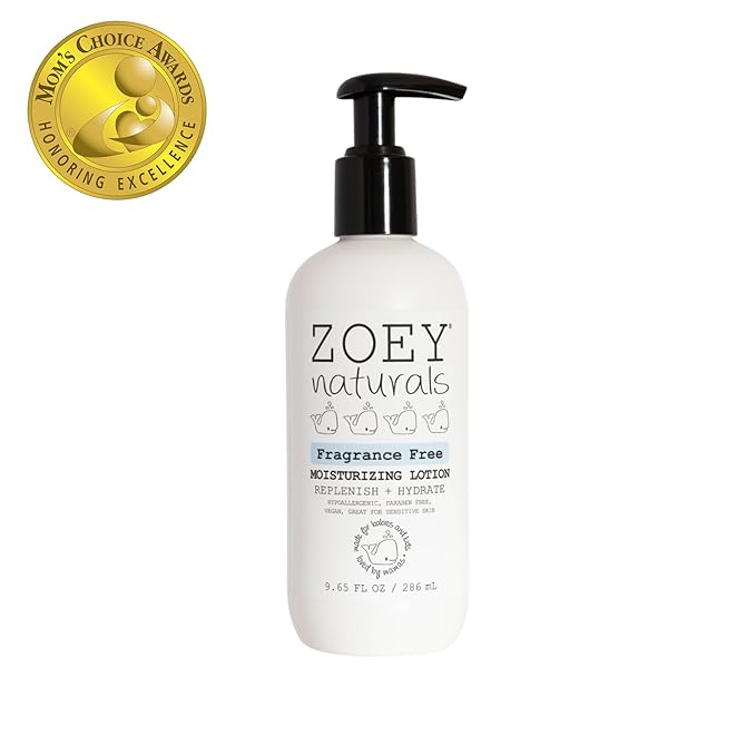 Zoey Naturals Fragrance-Free Baby & Toddler Lotion – Hypoallergenic, Vegan, Gentle Moisturizer for Sensitive Skin – Non-Greasy, Paraben & Phthalate Free – 9.65 oz