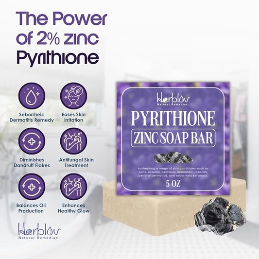 Pyrithione Zinc Soap Bar for Face & Body, 4oz | 2% ZnP Bar Soap Skin Repair Cleanser for Acne, Rosacea, Eczema, Dermatitis, Psoriasis, Itching | Cleansing, Calming Zinc Facial Wash Made in USA